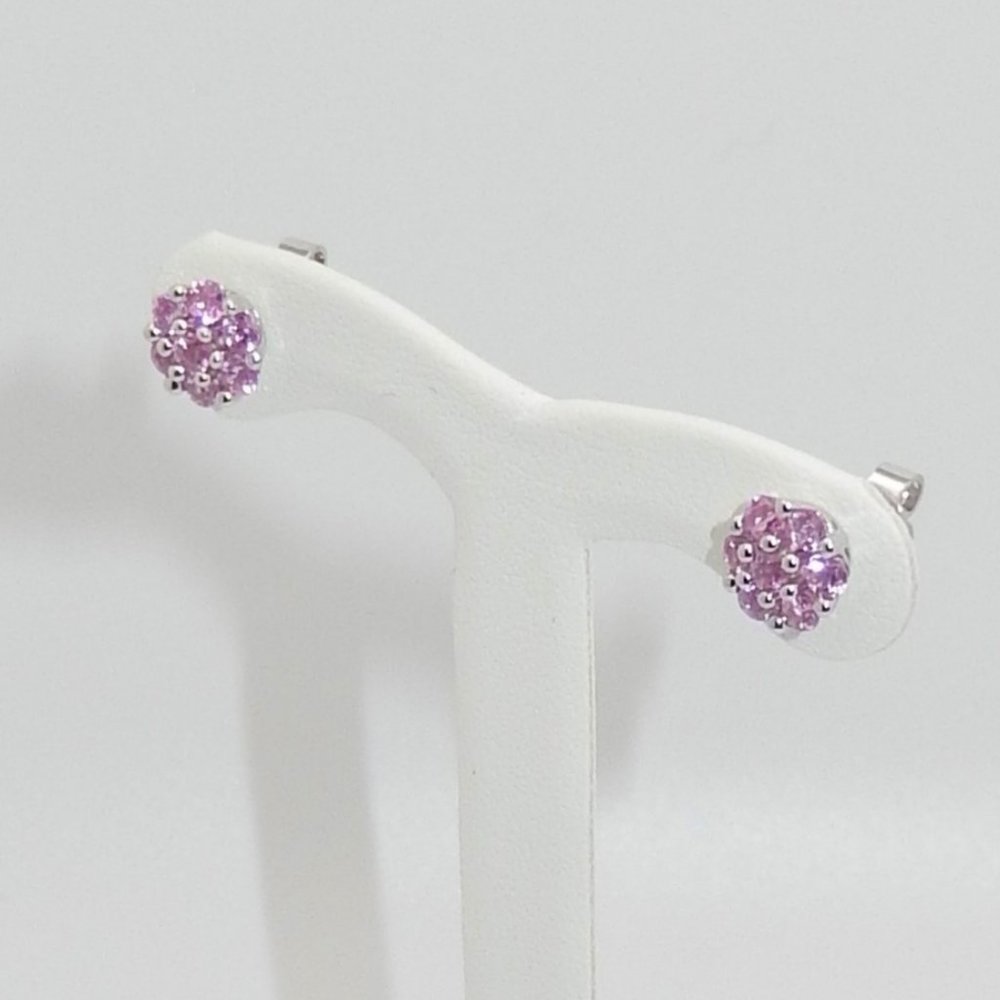 Pink Sapphire (1.25 ct. t.w.) Floral Cluster Stud Earrings In Sterling Silver